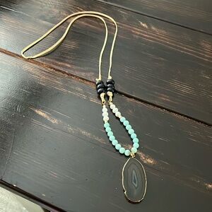 Leather necklace with real stone pendant. Made by Wired by ALP hangs 23” long